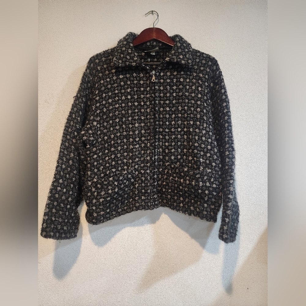 Weave of the Irish Wool Sweater Zip-Up Sz Large Gray Multicolor Wool Blend